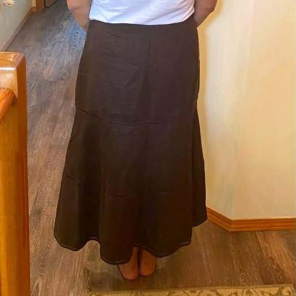 Vintage Liz Claiborne Midi Linen Brown Skirt - Picture 2 of 9